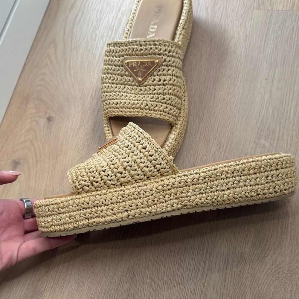 Prada Women's Beige Woven Mules - Picture 2 of 3